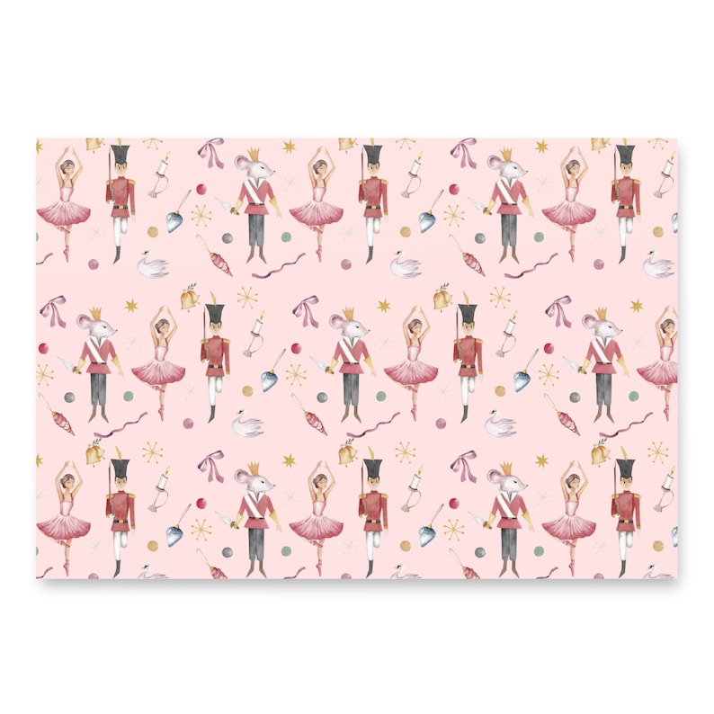 Wrapping Paper: Pink Nutcracker Design with Mice Kings, Ballerinas, Swans, and Nutcrackers | Gift Wrap | Christmas | Ballet Recitals