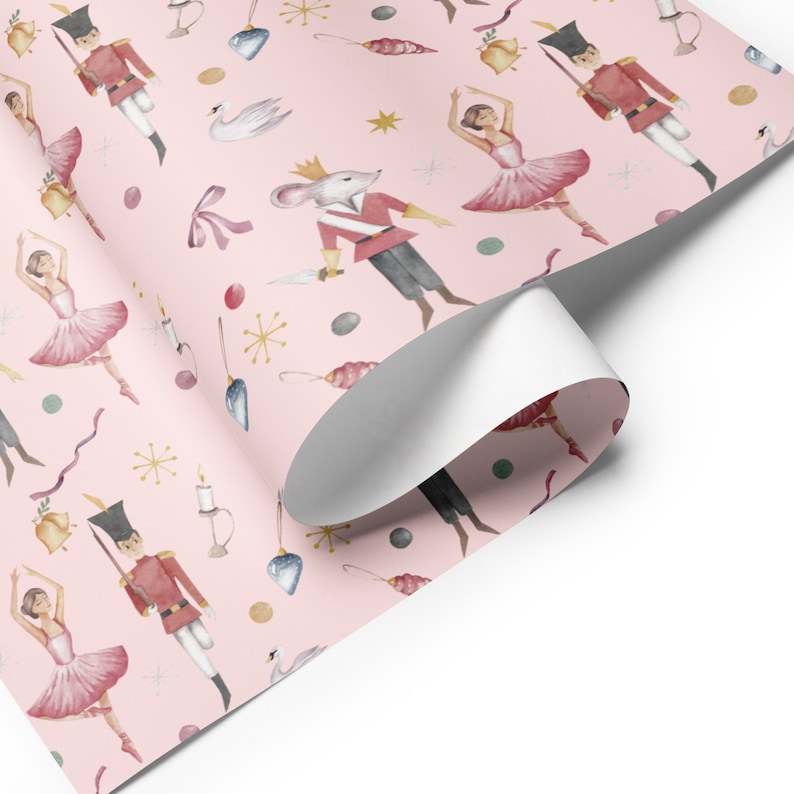 Wrapping Paper: Pink Nutcracker Design with Mice Kings, Ballerinas, Swans, and Nutcrackers | Gift Wrap | Christmas | Ballet Recitals