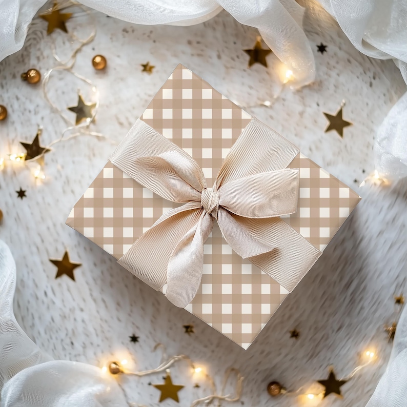 Natural Gingham Wrapping Paper: Rustic Chic Gift Wrap image 7