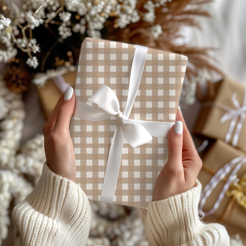 Natural Gingham Wrapping Paper: Rustic Chic Gift Wrap image 13