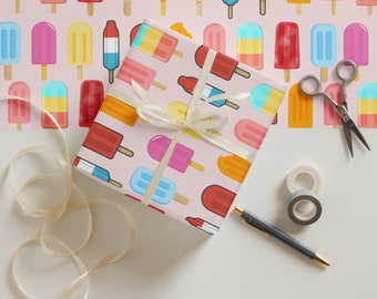 Papier cadeau : amusant estival coloré sur le thème des sucettes glacées | Emballage cadeau | Anniversaire | Vacances