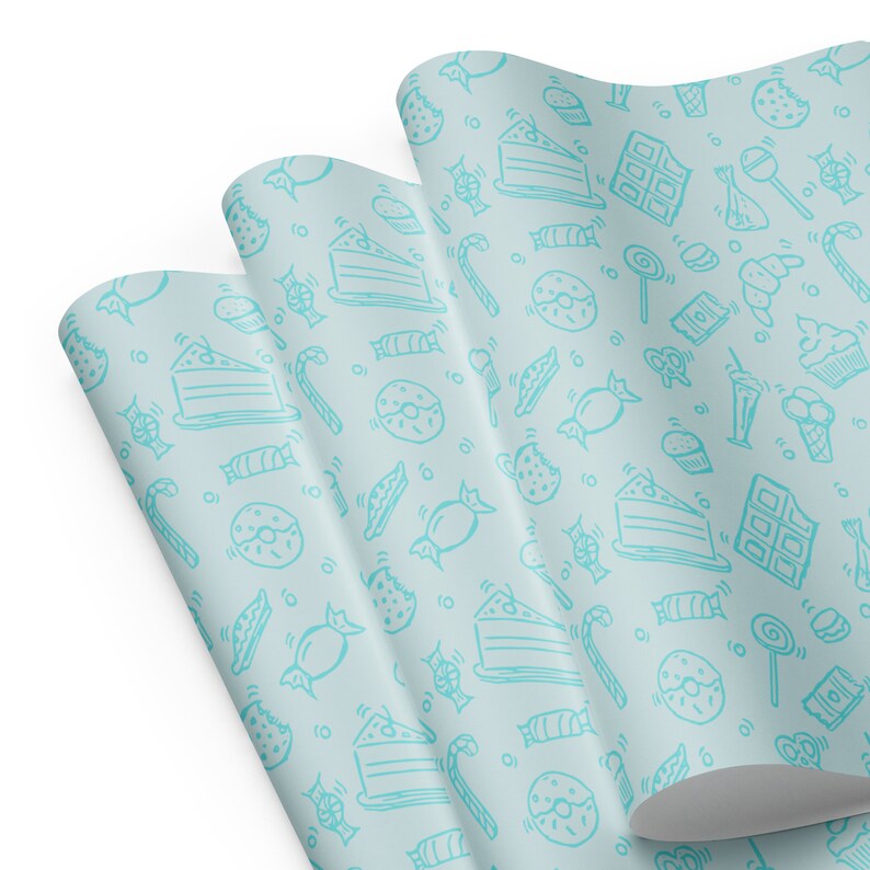 Delightful Blue Wrapping Paper with Sweet Treats - Perfect for Birthdays & Celebrations!