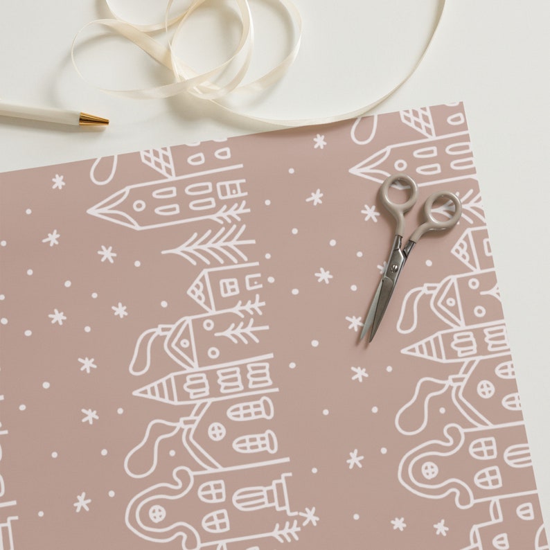 Christmas Village Delight Wrapping Paper Sheets | Festive Stick Drawn Design | Holiday Gift Wrap for Joyful Presents