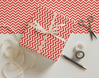 Wrapping Paper: Red and Cream Chevron Design with Elegant Patterns | Gift Wrap | Holiday Wrapping | Christmas Wrapping | Birthday Wrapping