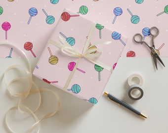 Wrapping Paper: Sweet Serenity - Light Pink Lollipop Adorned | Gift Wrap | Holiday | Christmas | Birthday | Baby Shower
