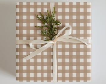 Wrapping Paper: Natural Gingham | Rustic and Chic Gift Wrap | Holiday Wrapping | Birthday Wrapping