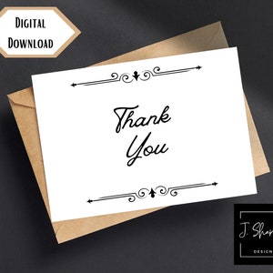 Thank You Card Black and White Blank Inside Instant Download