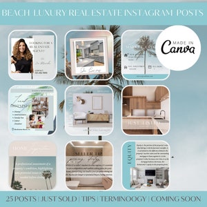 Postagem de imóveis de luxo na praia para Instagram | postos de luxo | postos imobiliários | modelos imobiliários | Tema praia | modelo de palmeira |