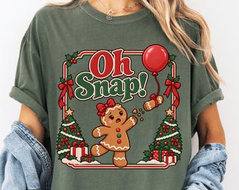 Oh Snap Gingerbread Shirt, Vintage Christmas Cookie Comfort Color Tee, Funny Holiday Crewneck