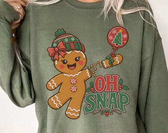 Oh Snap Gingerbread Sweatshirt, Vintage Christmas Cookie Sweater, Funny Holiday Crewneck