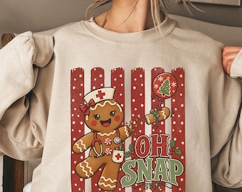 Funny Gingerbread Nurse Sweatshirt, Nurse Christmas Sweater, Oh Snap RN XMAS Crewneck