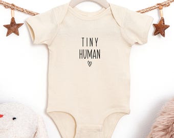 Tiny Human Baby Bodysuit, Cute Newborn Outfit, Minimalist Infant Jumper, Baby Shower Gift, Gender Neutral Baby Clothes