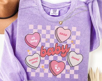 Valentines Day Sweatshirt, Pregnancy Announcement Comfort Color Sweatshirt, Baby Reveal Sweater, Pregnant Maternity Announce Crewneck Gift