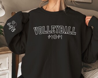 Personalized Volleyball Mom Sweatshirt, Customized Volleyball Sweatshirt For Mom, Sports Mom Sweater Gift For Mothers Day Kid Name On Sleeve