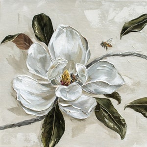 Magnolie Kunstdruck | Magnolienmalerei | Louisiana Zustand Blume | Südländische Wohndeko | Neutrales Kunst-Dekor | Weiße Blumenkunst |Louisiana Art