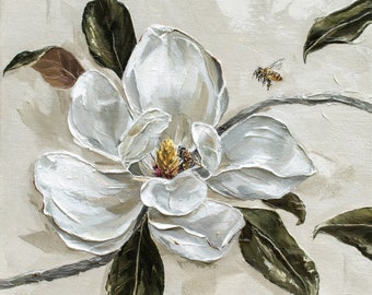 Magnolia Art Print | Magnolia Painting | Louisiana State Flower | Southern Home Decor | Neutral Art Decor | White Floral Art |Louisiana Art