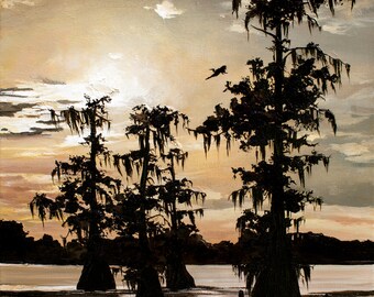 Louisiana Bayou Sunset Art Print: Southern Home Decor