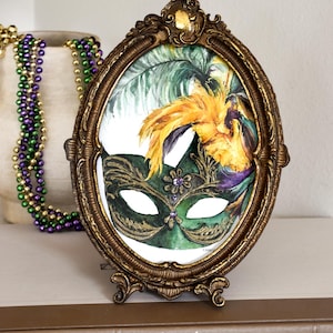 Mardi Gras Art | Mardi Gras Mask | Gold Framed Original Watercolor Painting | NOLA Mask Painting | Watercolor New Orleans | Mardi Gras Decor