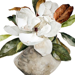 Magnolia Art Print | White Magnolias | Stone Muted Magnolia Print | White Neutral Floral Watercolor | Kitchen Decor | Southern Art