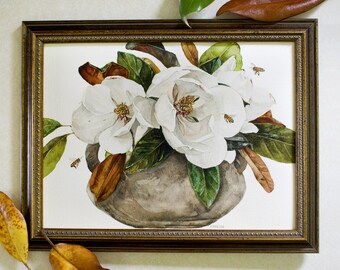 ポール・ブレント 額入りマグノリアの花プリント – 16x20 ボタニカル