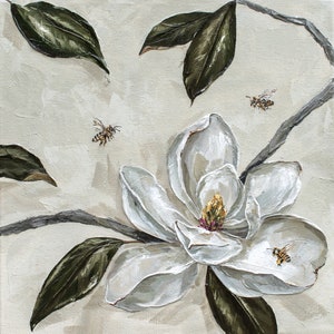Magnolie Kunstdruck | Magnolienmalerei | Louisiana Zustand Blume | Südländische Wohndeko | Neutrales Kunst-Dekor | Weiße Blumenkunst |Louisiana Art