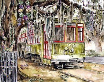 Lámina artística del Mardi Gras: Celebraciones en St. Charles, Nueva Orleans