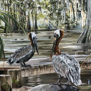 Brauner Pelikan Wandkunst | Pelikan Gemälde | Louisiana Zustandvogel | Louisiana Kunstdruck | Südländische Wohndeko | Pelikan Sumpf Gemälde