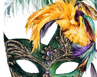 Karneval Maske Aquarell Kunstdruck: New Orleans Home Decor