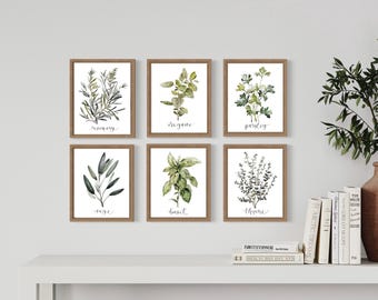 Watercolor Herb Prints Set: Kitchen Botanical Wall Art