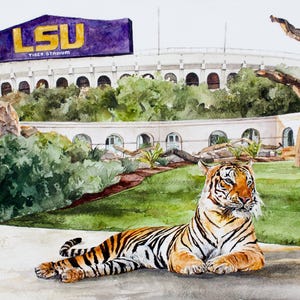 LSU Art Print | Tiger Stadium Painting | Louisiana State University Art | LSU Tigers Gift | Watercolor Stadium Painting | Graduation Gifts