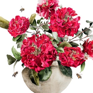Pink Camellia Art Print | Camellia Painting | Spring Floral Art | Floral Decor | Watercolor Art Prints | Honey Bee Art | Southern Art Decor