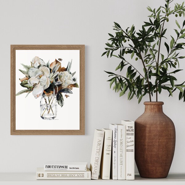 Magnolia Painting | Magnolia Wall Art Print | Louisiana White Magnolias | Watercolor Magnolias | Louisiana Art Prints | Southern Home Art