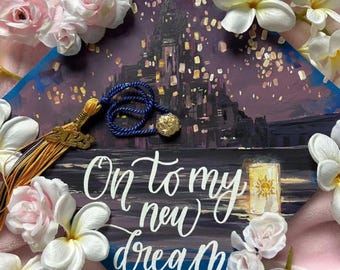 CUSTOM Disney Inspired Graduation Cap Topper — Painted Grad Cap Topper | Graduated Happily Ever After Topper | Castle Cap Topper | Rapunzel