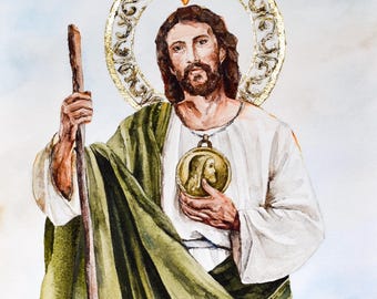 St. Jude Watercolor Art Print: Catholic Saint Religious Decor