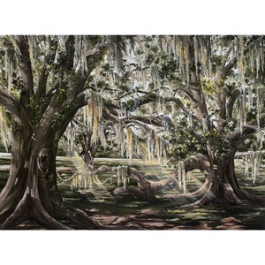 Mossy Oak Tree Art Print | Southern Oaks Painting | Live Oak Trees | Louisiana Art | Southern Home Decor | Landscape Painting | Nature Art