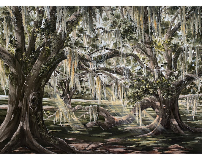 Oak Arkwork Oak Tree Painting Old Tree Watercolor Art Print Louisiana Oak Park ...