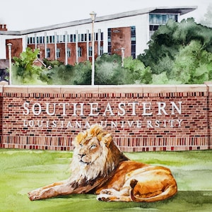 Southeastern Louisiana University Art Print | SLU Watercolor Painting | Southeastern Louisiana University Lion Art | SLU Wall Art Grad Gift