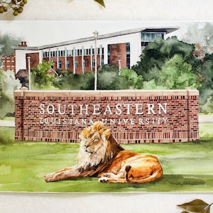 SELU Watercolor Original Painting | SELU Roomie the Lion Art | Southeastern Louisiana University Decor | Louisiana Art | Lion Art Painting