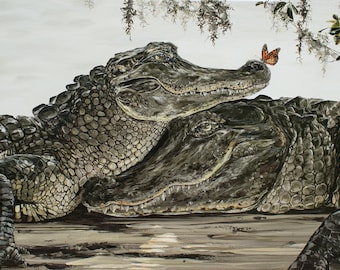 Louisiana Alligator Wall Art | Alligator Painting | Alligator Art Decor | Louisiana Art Print | Southern Home Decor | Swamp Bayou Art