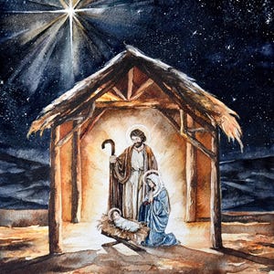 Hand-Painted Nativity Scene Watercolor Art Print | Christmas Art | Religious Home Decor | Holiday Gift | Christian Art | Nativity Decor
