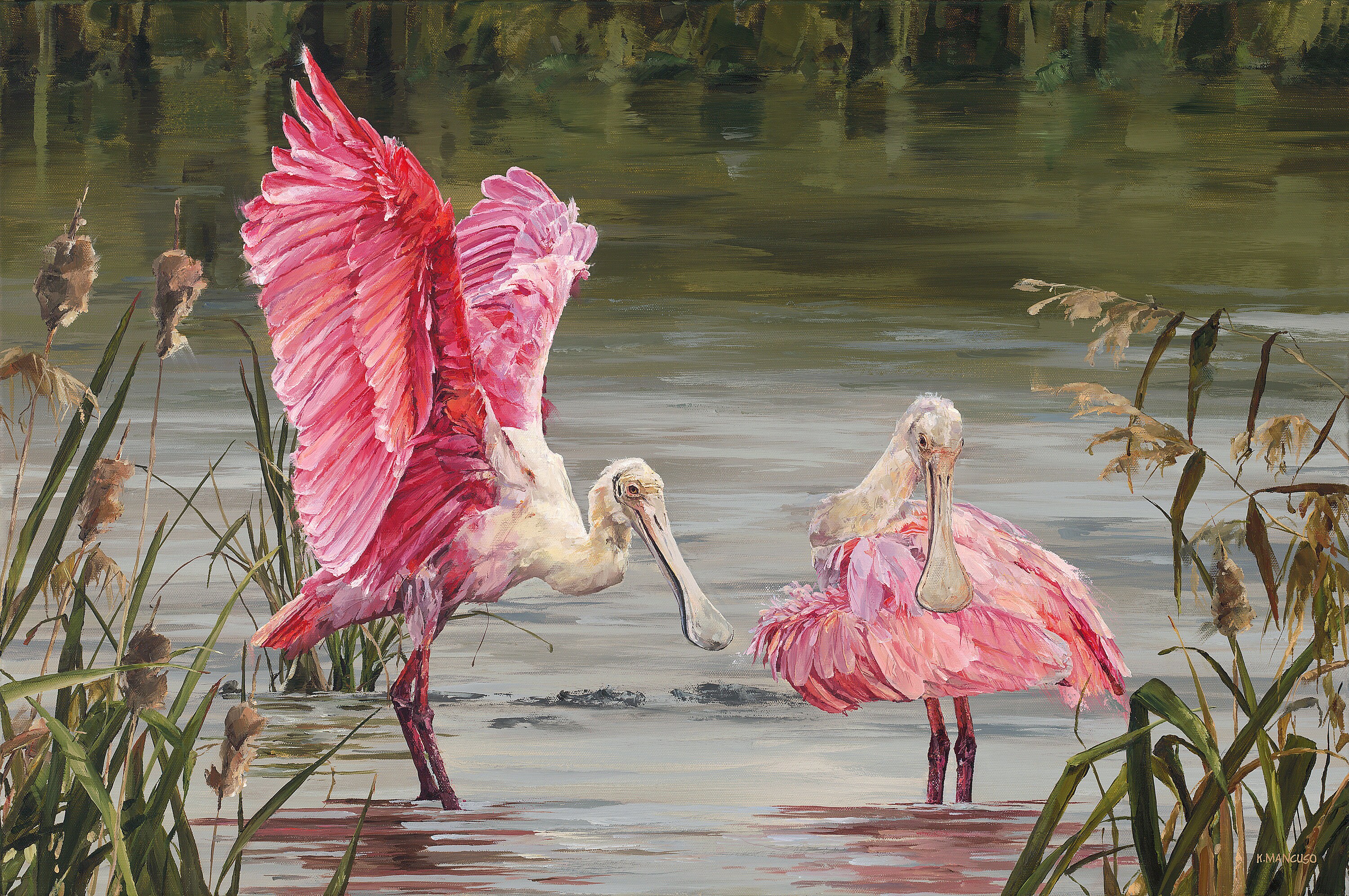 Spoonbill Painting | Pink Bird Wall Art | Wetland Wildlife Art Print | Roseate Spoonbill Art Print | Bird Lover Gift | Pink Bird Decor