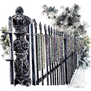 Mardi Gras Art Print | Mardi Gras Painting | Watercolor Mardi Gras Iron Gate Art | Mardi Gras Decor| New Orleans Home Art | NOLA Art Print