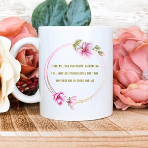 inspirational mug, manifestation mug, flower ring, gift for her, delicate flowers, minimalist mug, Floral Wreath Ceramic Mug, 11oz mug