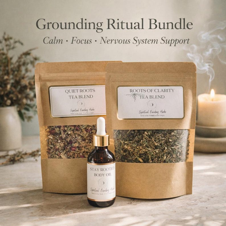 Grounding Body Ritual Grounding Ritual Bundle Herbal Tea Set Body Oil Calm Focus Nervous ...