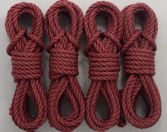 Wine-Color Shibari Bondage Rope, 6mm Jute, EACH. Kink/BDSM/suspension/self-bondage/beginner/adult. Dyed set/kit/hank