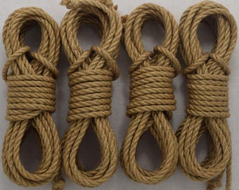 6mm Natural Jute Shibari Bondage Rope, EACH. Kink/BDSM/suspension/self-bondage/beginner/adult. Natural Undyed set/kit/hank