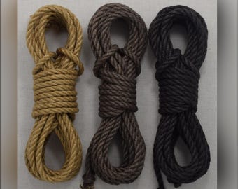 Black & Gray Shibari Bondage Rope, 6mm Jute, EACH. Kink/BDSM/suspension/self-bondage/beginner/adult. Dyed set/kit/hank