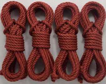 Red Shibari Bondage Rope, 6mm Jute, EACH. Kink/BDSM/suspension/self-bondage/beginner/adult. Dyed set/kit/hank