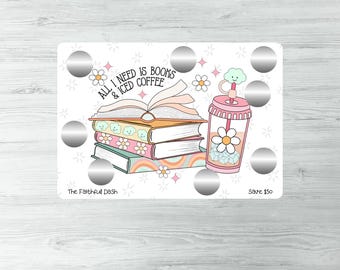 BOOKS & ICED COFFEE | Scratch Off Savings Challenge | Save 50 | Laminated | A5 Size