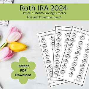 May include: Three printable sheets for a Roth IRA savings tracker. Each sheet has a grid of piggy banks with the text "$295" above each one. The text "ROTH/RA SAVINGS TRACKER" is at the top of the sheet.